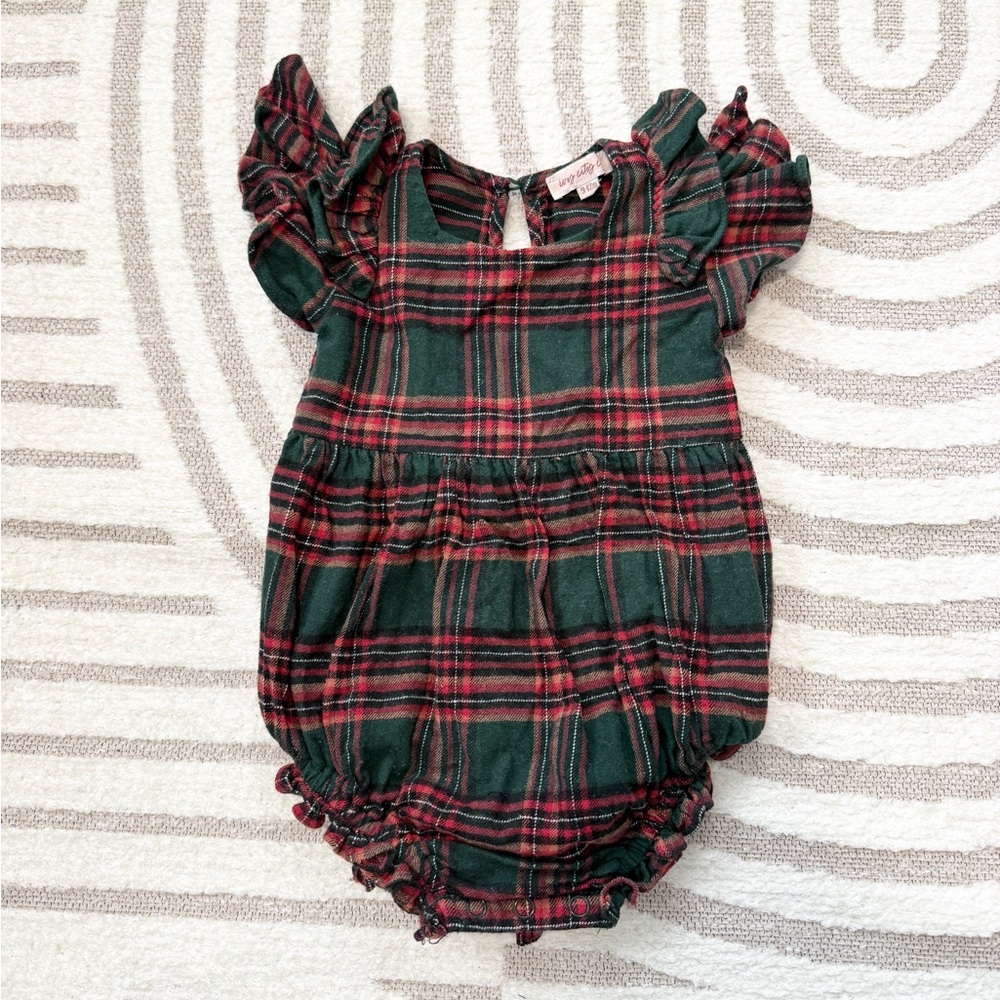 Ivy City Co Baby Hattie Romper Evergreen Plaid 9-12m